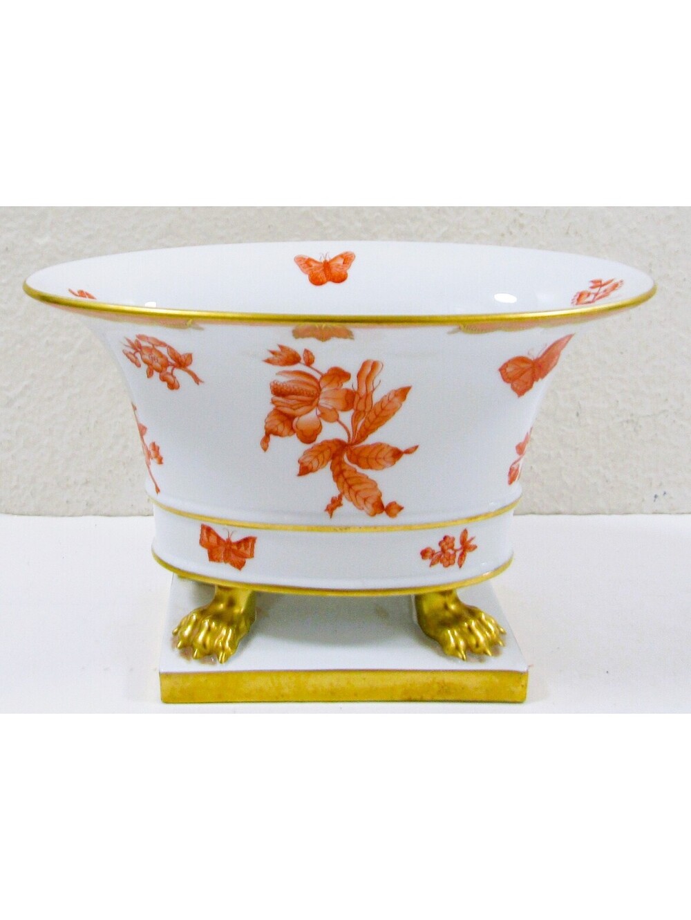 Herend Porcelain Claw Footed Hand Painted Chinese Bouquet Apponyi Orange Vase